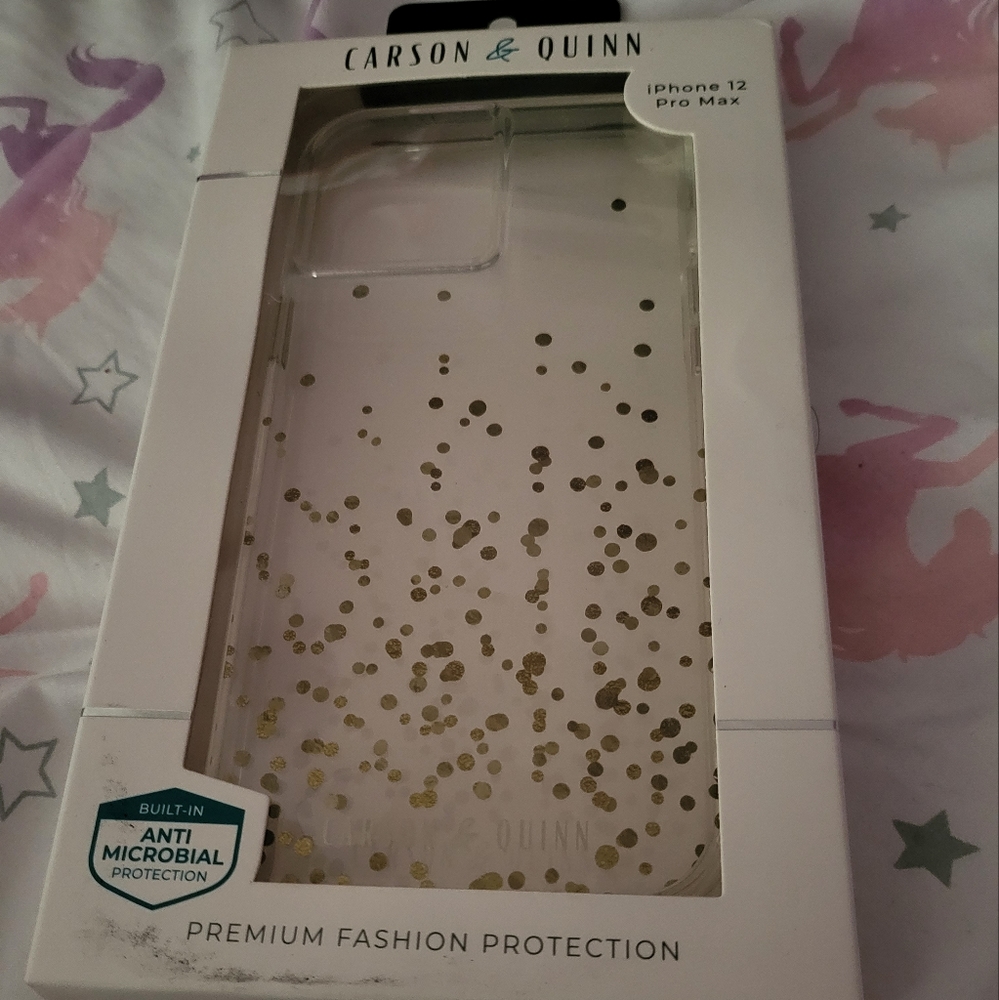 Carson Quinn clear gold confetti case 12 pro max
